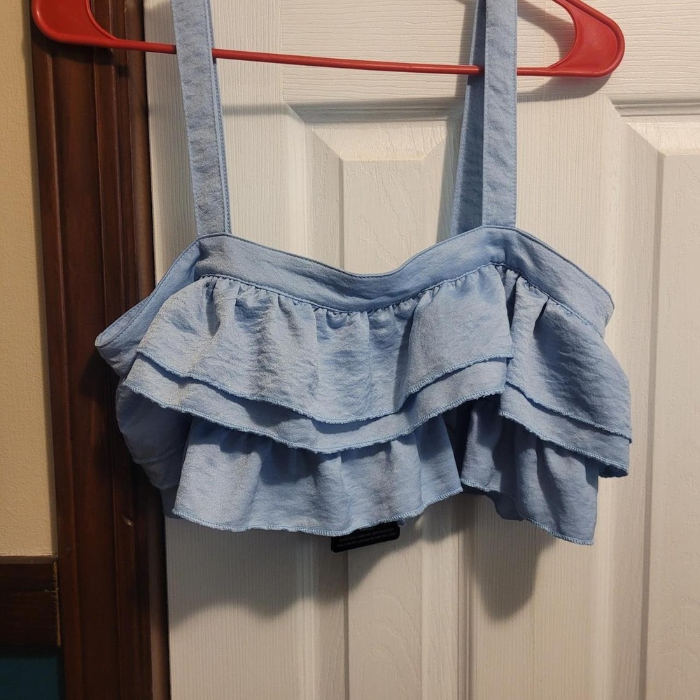 PrettyLittleThing Blue Tiered Ruffle Crop Top Size 10